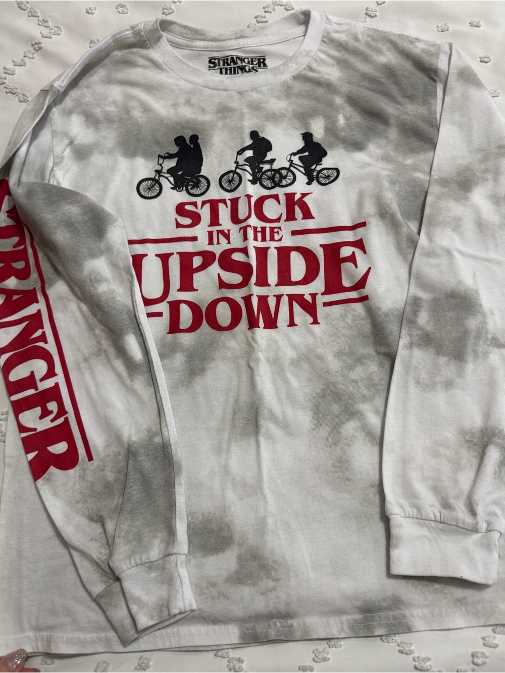 Stranger Things White Tie-Dye 'Stuck in the Upside Down' Long Sleeve Tee